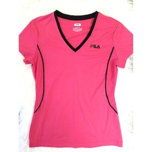 Fila Womens Activewear Sport Top V-Neck Short Sleeve Pocket Mesh Sides Pink Sz S